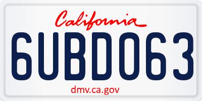 CA license plate 6UBD063