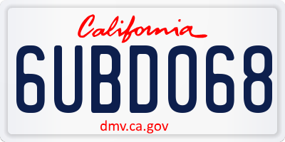 CA license plate 6UBD068