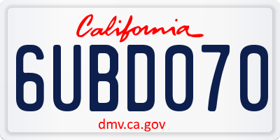 CA license plate 6UBD070