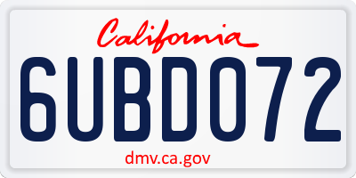 CA license plate 6UBD072