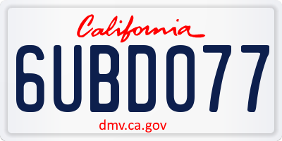 CA license plate 6UBD077