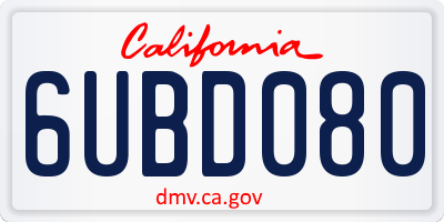 CA license plate 6UBD080