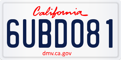 CA license plate 6UBD081