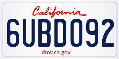 CA license plate 6UBD092