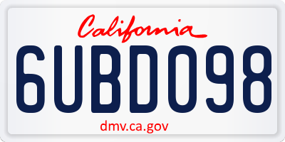 CA license plate 6UBD098