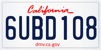 CA license plate 6UBD108