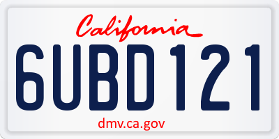CA license plate 6UBD121