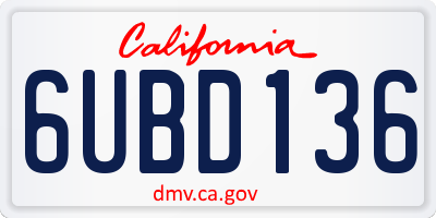 CA license plate 6UBD136