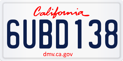 CA license plate 6UBD138
