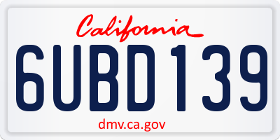 CA license plate 6UBD139