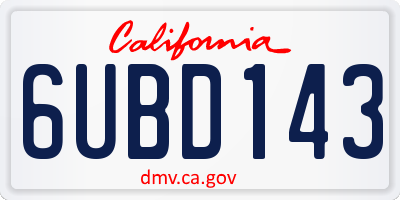 CA license plate 6UBD143