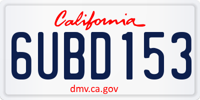 CA license plate 6UBD153