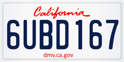 CA license plate 6UBD167
