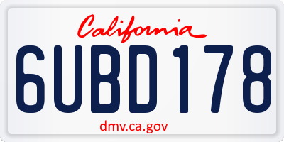 CA license plate 6UBD178