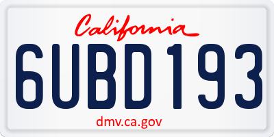 CA license plate 6UBD193