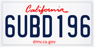 CA license plate 6UBD196