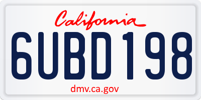 CA license plate 6UBD198
