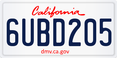 CA license plate 6UBD205