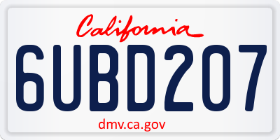 CA license plate 6UBD207