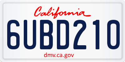 CA license plate 6UBD210