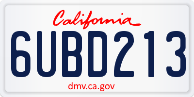 CA license plate 6UBD213
