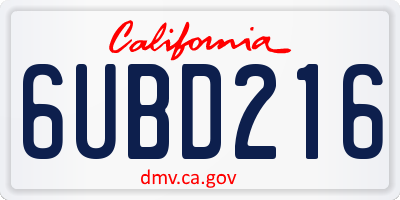 CA license plate 6UBD216