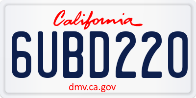 CA license plate 6UBD220