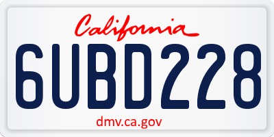 CA license plate 6UBD228