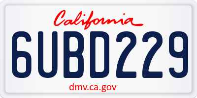 CA license plate 6UBD229