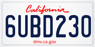 CA license plate 6UBD230
