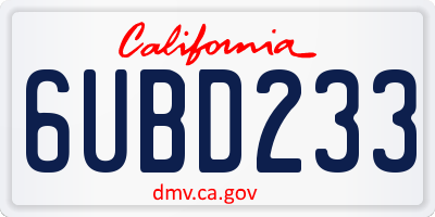 CA license plate 6UBD233
