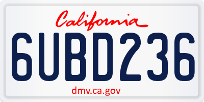 CA license plate 6UBD236