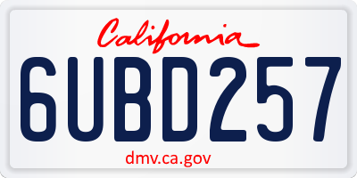 CA license plate 6UBD257