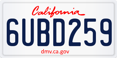 CA license plate 6UBD259
