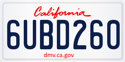 CA license plate 6UBD260