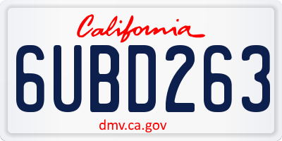 CA license plate 6UBD263