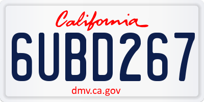 CA license plate 6UBD267
