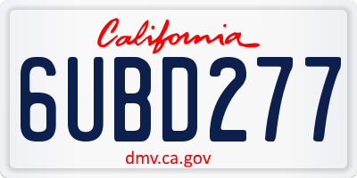 CA license plate 6UBD277