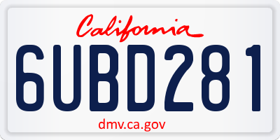 CA license plate 6UBD281
