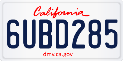 CA license plate 6UBD285