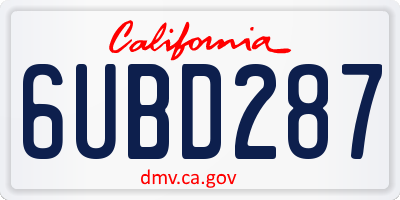 CA license plate 6UBD287