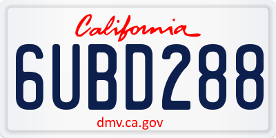 CA license plate 6UBD288