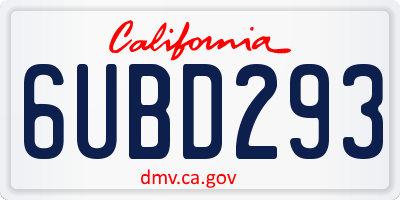 CA license plate 6UBD293