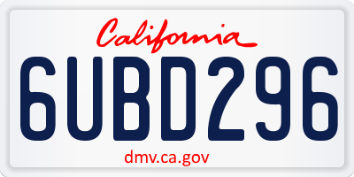 CA license plate 6UBD296