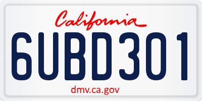 CA license plate 6UBD301