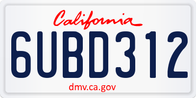 CA license plate 6UBD312