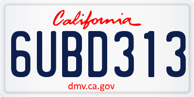 CA license plate 6UBD313