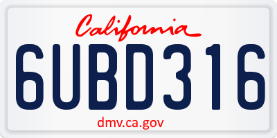 CA license plate 6UBD316