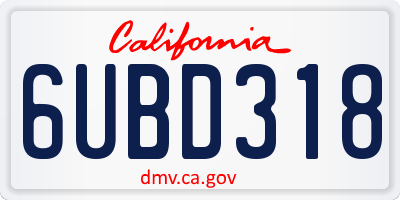 CA license plate 6UBD318