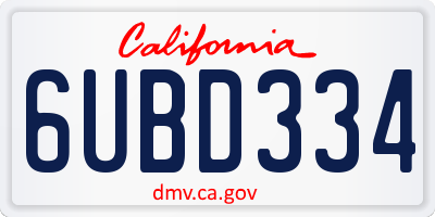 CA license plate 6UBD334